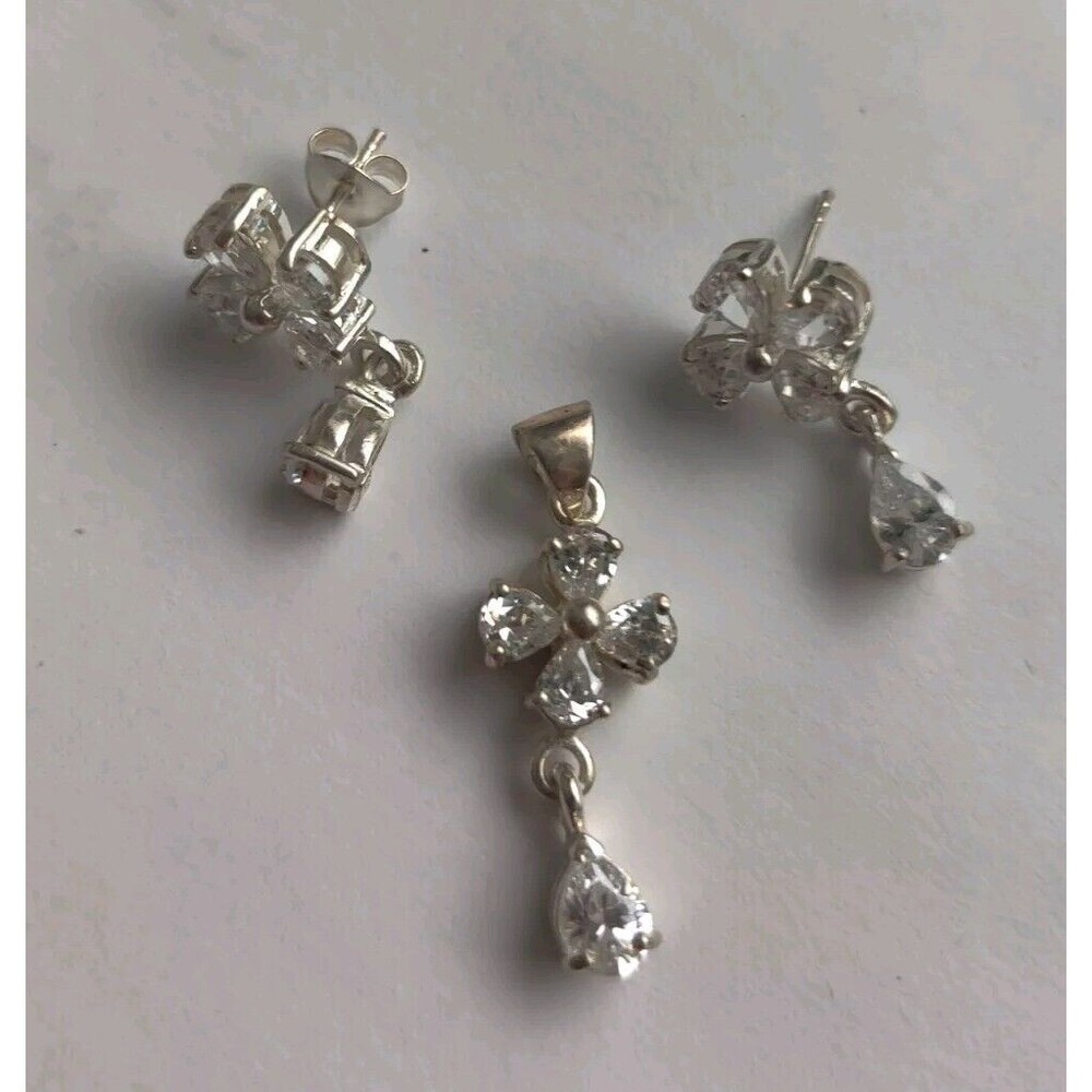 CUBIC ZIRCONIUM Dangly EARRINGS & PENDANT STERLING SILVER 925 Read!